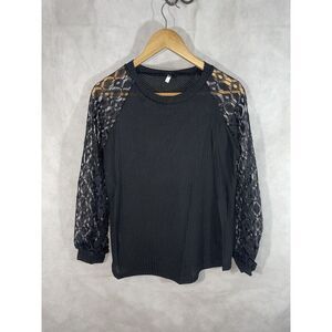 Waffle Knit Crotchet Sleeve Blouse S M L XL